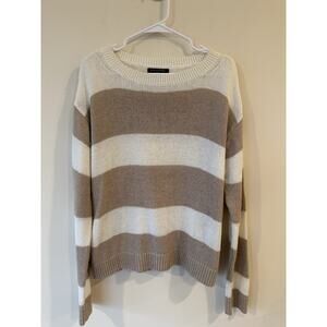 Banana Republic Pullover Sweater Striped Cotton Blend Casual Ivory & Tan Large